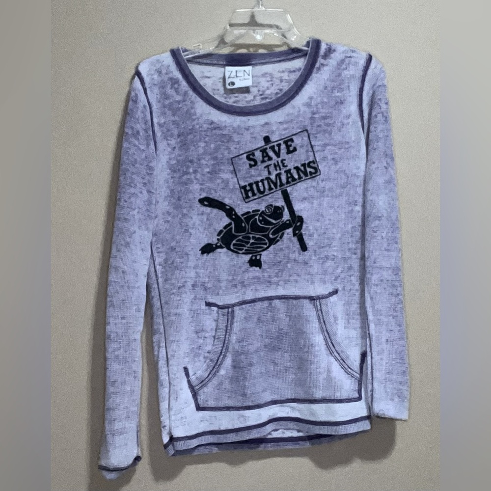 Long sleeve waffle knit T-shirt with kangaroo pouch